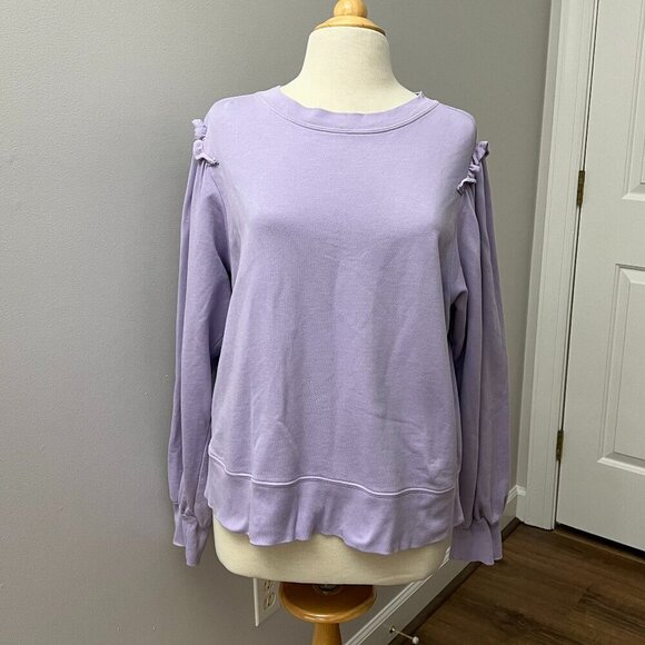Marie Oliver Cappie Lavender Ruffled Shoulder French Terry Pima Cotton Sz L - Picture 1 of 11